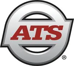 ATS logo: red italic ATS lettering across a silver oval badge with a black outline